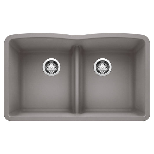 BLANCO 442077 Diamond Diamond SILGRANIT 32" 50/50 Double Bowl Undermount Kitchen Sink with Low Divide - Metallic Gray in Metallic Gray