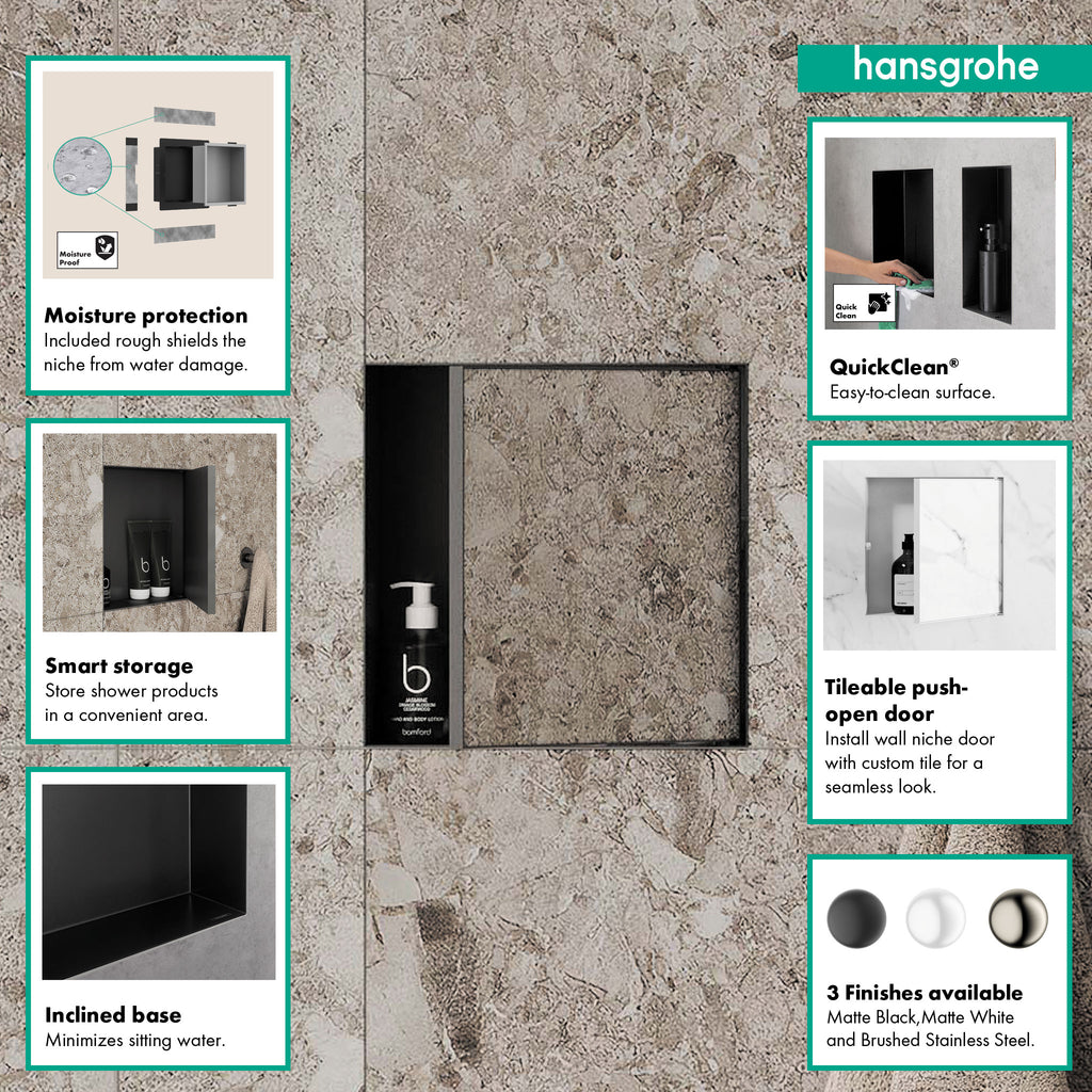 HANSGROHE 56091700 XtraStoris Rock Wall Niche with Tileable Door 12"x 12"x 5.5" - Matte White