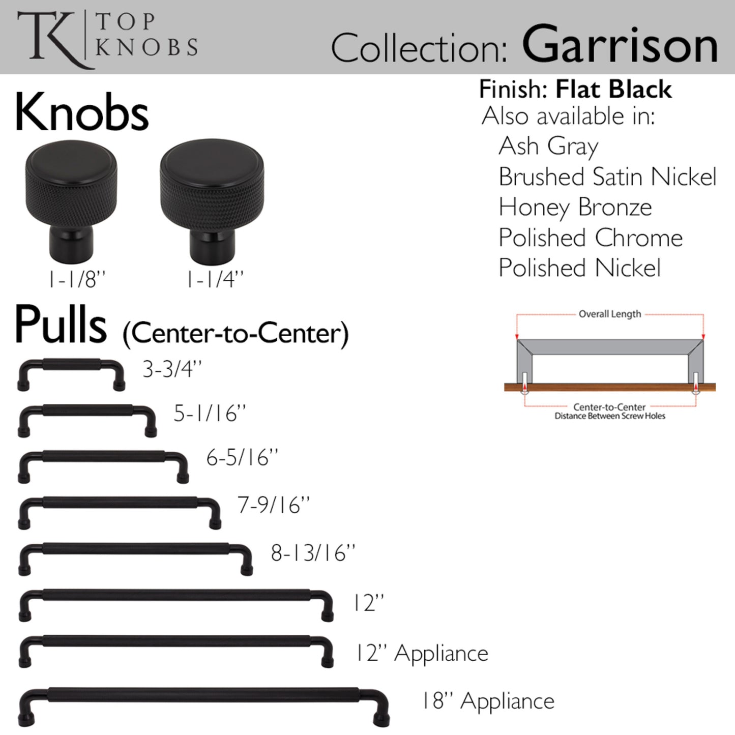 TOP KNOBS TK3268BLK Garrison 12" Center to Center Bar Pull - Flat Black