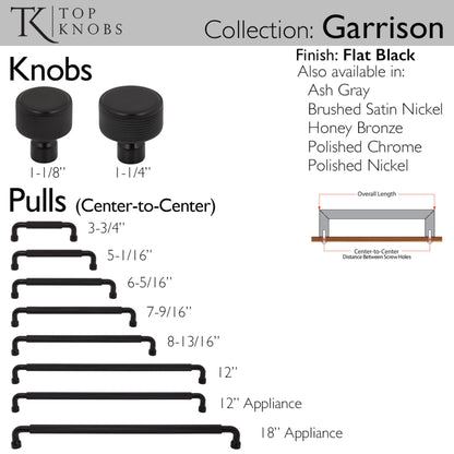 TOP KNOBS TK3260BLK Garrison 1 1/8" Length Round Knob - Flat Black