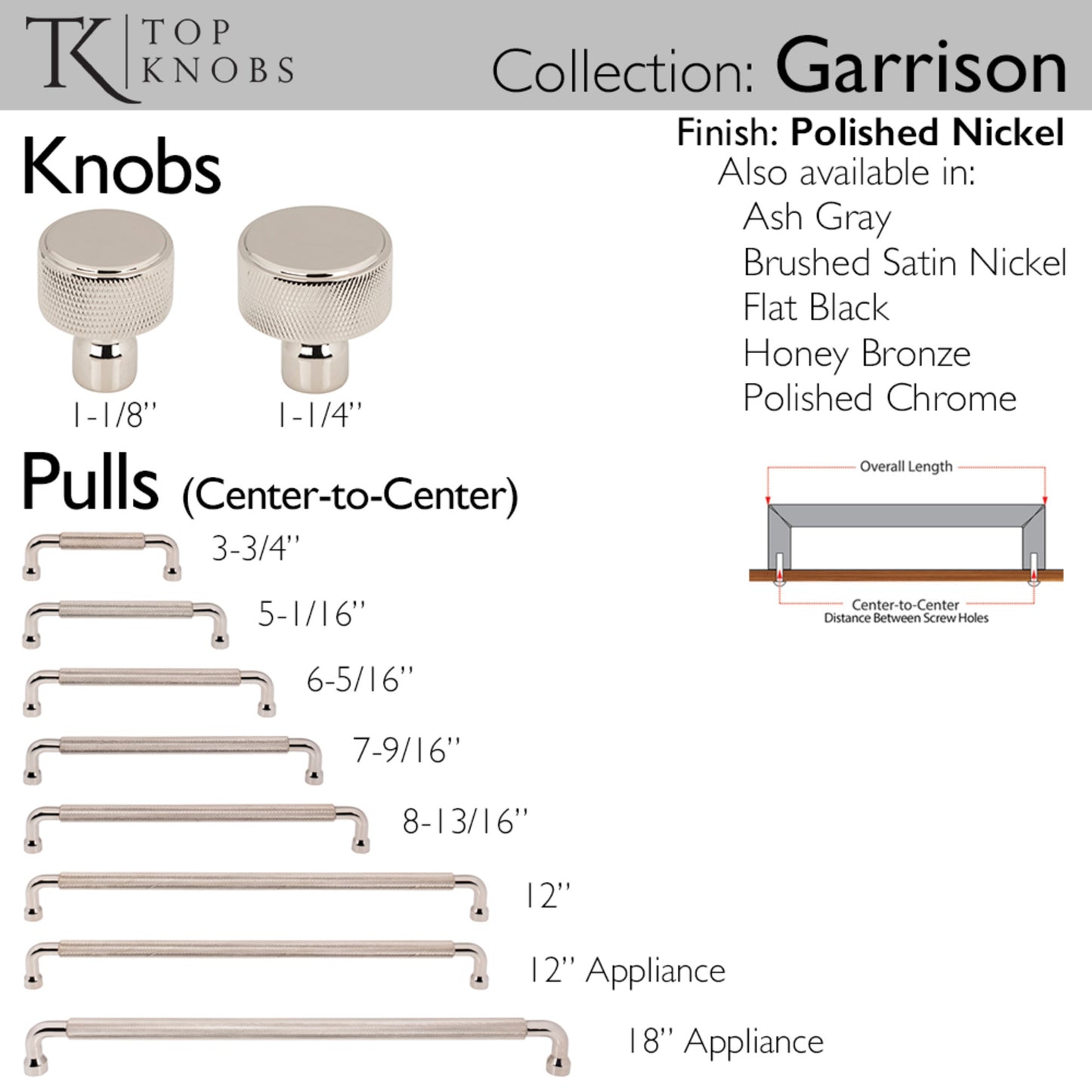 TOP KNOBS TK3268PN Garrison 12" Center to Center Bar Pull - Polished Nickel