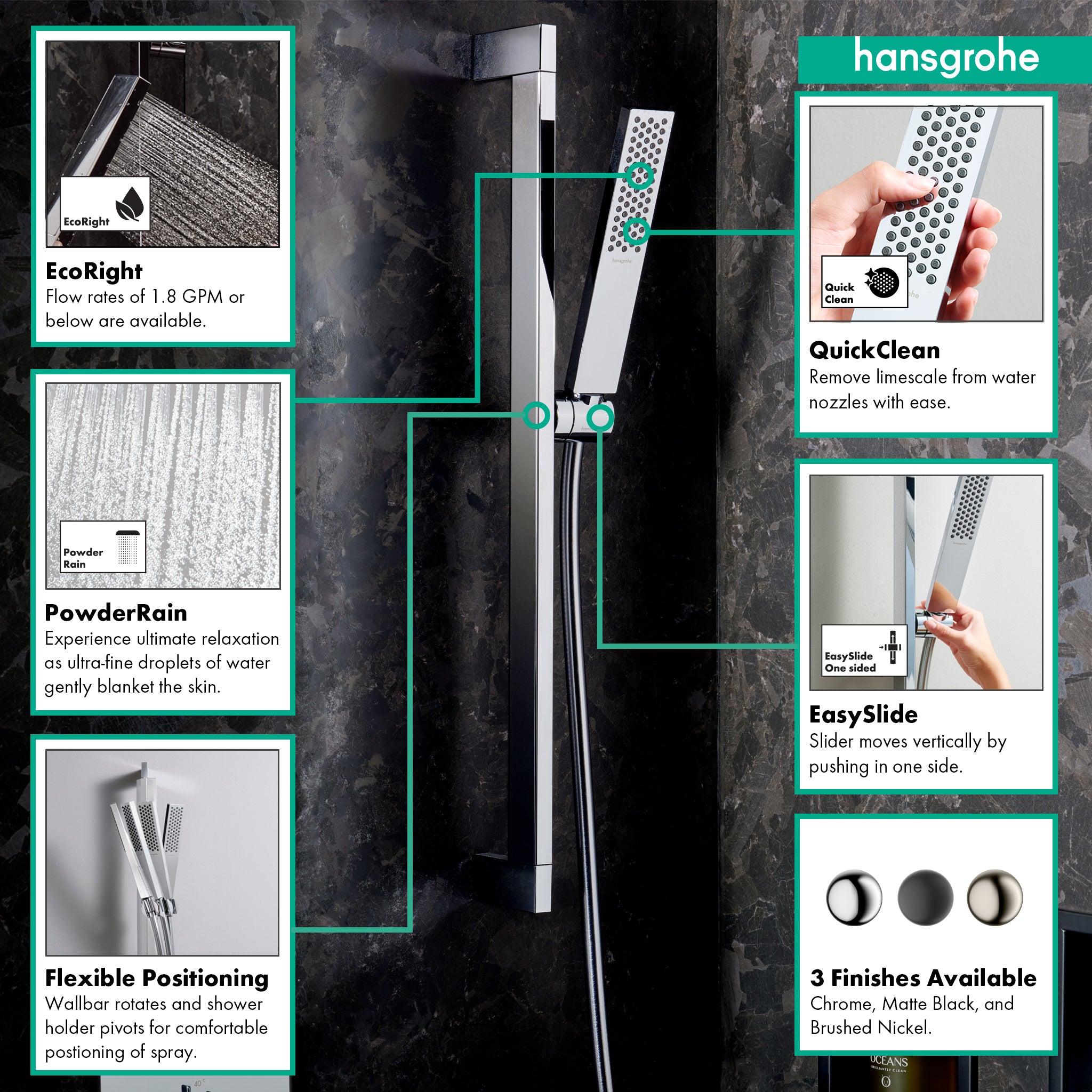 HANSGROHE 24371001 Pulsify E Wallbar Set 100 3-Jet 24", 1.75 GPM - Chrome