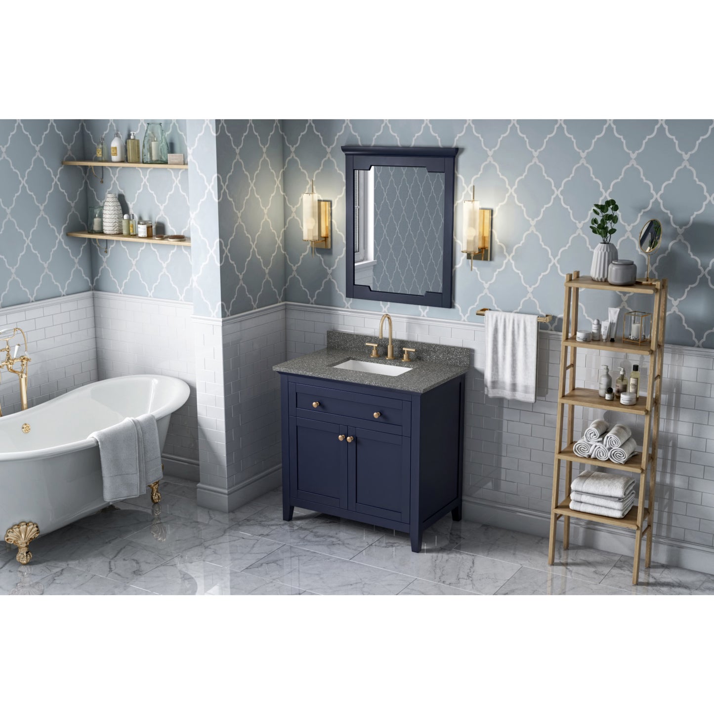 JEFFREY ALEXANDER VKITCHA36BLBOR 36" Hale Blue Chatham Vanity, Boulder Cultured Marble Vanity Top, undermount rectangle bowl - Hale Blue