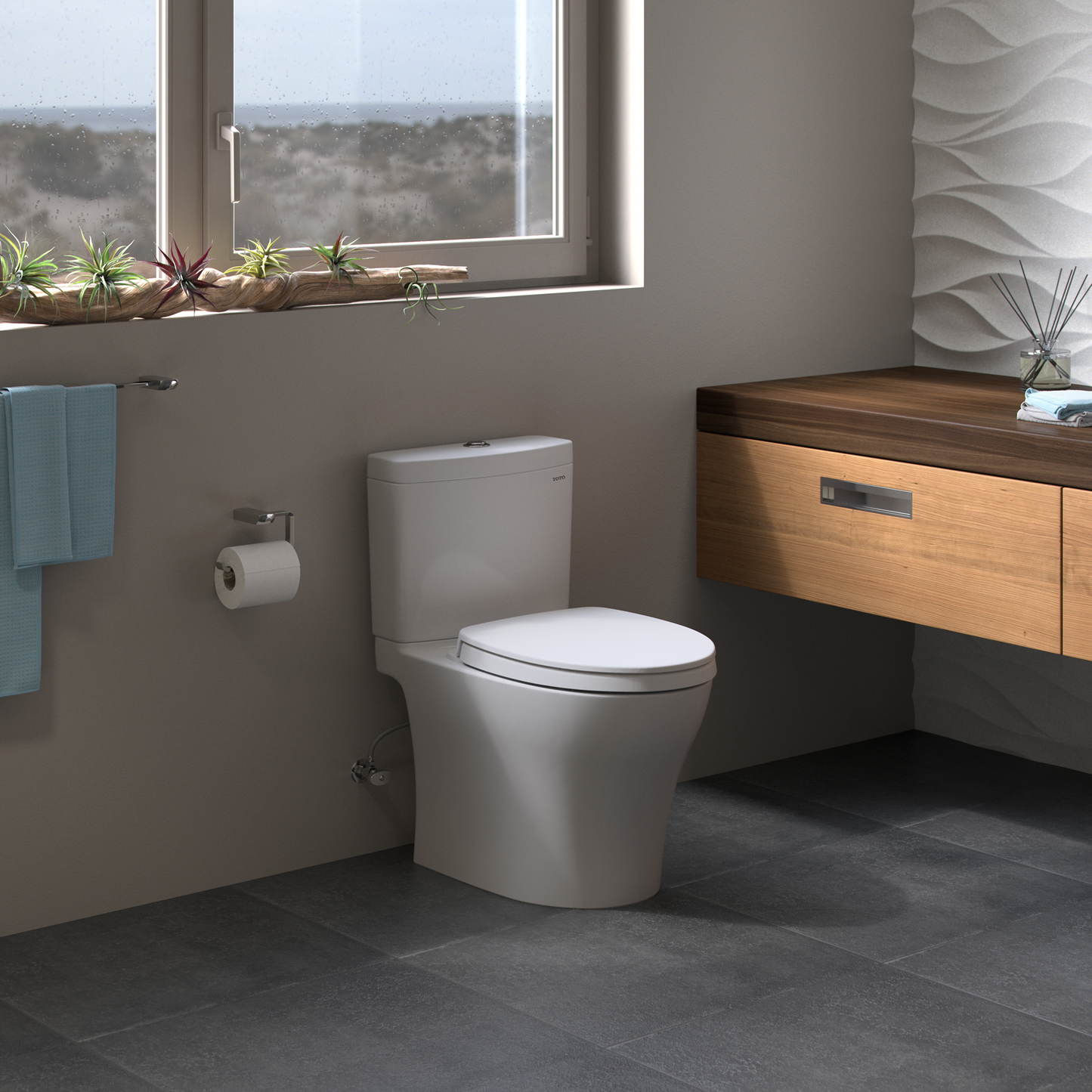 TOTO CST446CEMGN#01 Aquia Iv Two-Piece Elongated Dual Flush 1.28 And 0.9 Gpf Skirted Toilet With Cefiontect - Cotton White