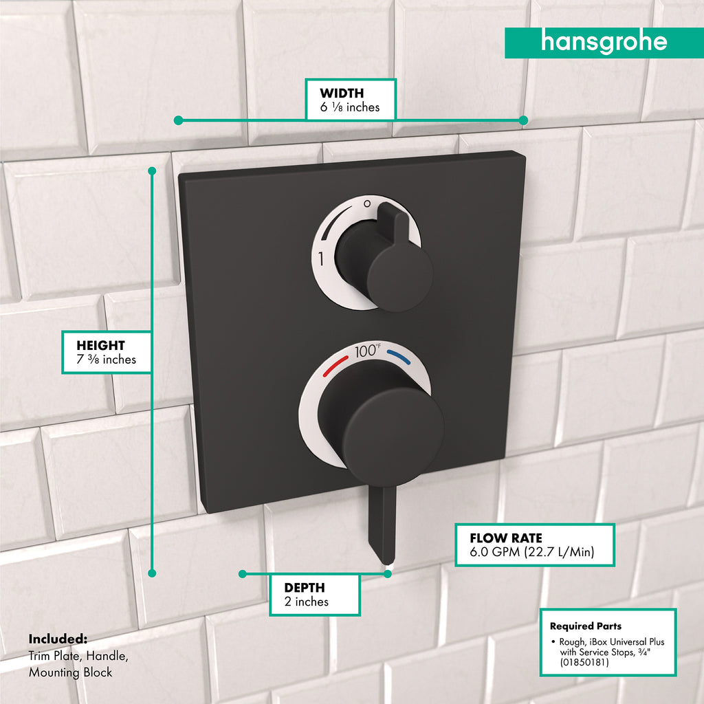 HANSGROHE 15714671 Ecostat Square Thermostatic Trim with Volume Control and Diverter - Matte Black