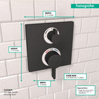 HANSGROHE 15714671 Ecostat Square Thermostatic Trim with Volume Control and Diverter - Matte Black