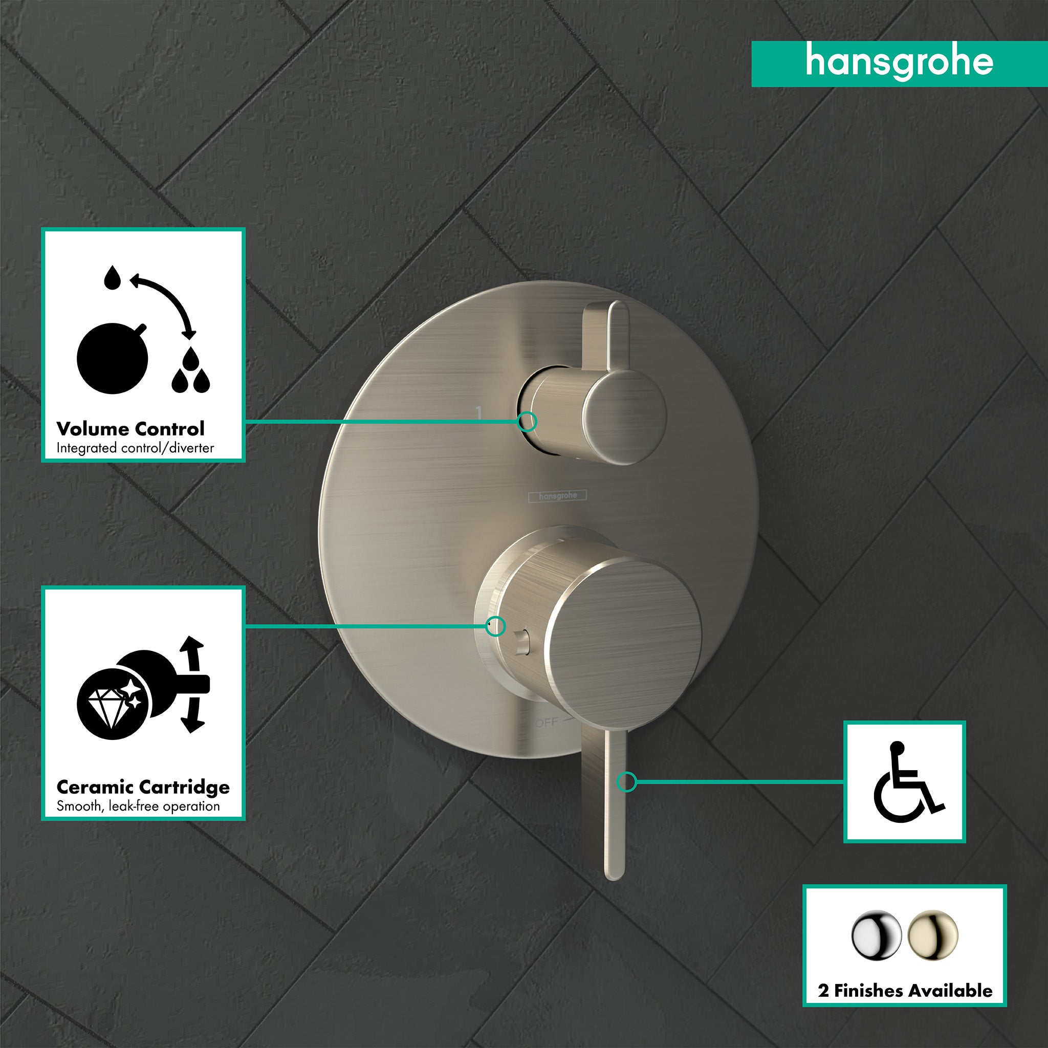 HANSGROHE 04230820 Ecostat Thermostatic Trim S with Volume Control - Brushed Nickel