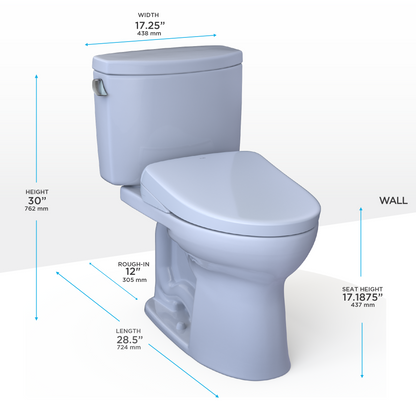 TOTO MW4544736CEFGA#01 Washlet+ Drake Ii Two-Piece Elongated 1.28 Gpf Toilet With Auto Flush Washlet+ S7A Contemporary Bidet Seat - Cotton White