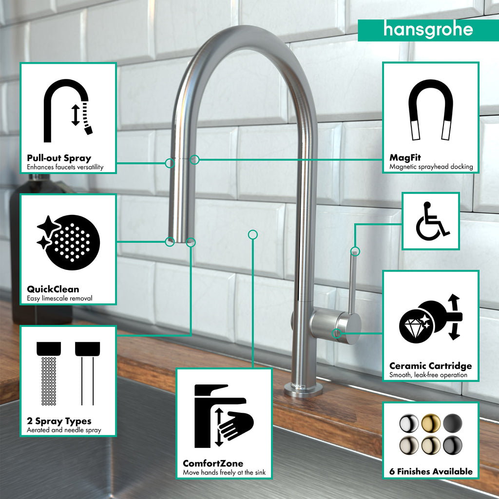 HANSGROHE 72801801 Talis N HighArc Kitchen Faucet, O-Style 2-Spray Pull-Down with sBox, 1.75 GPM - Stainless Steel Optic