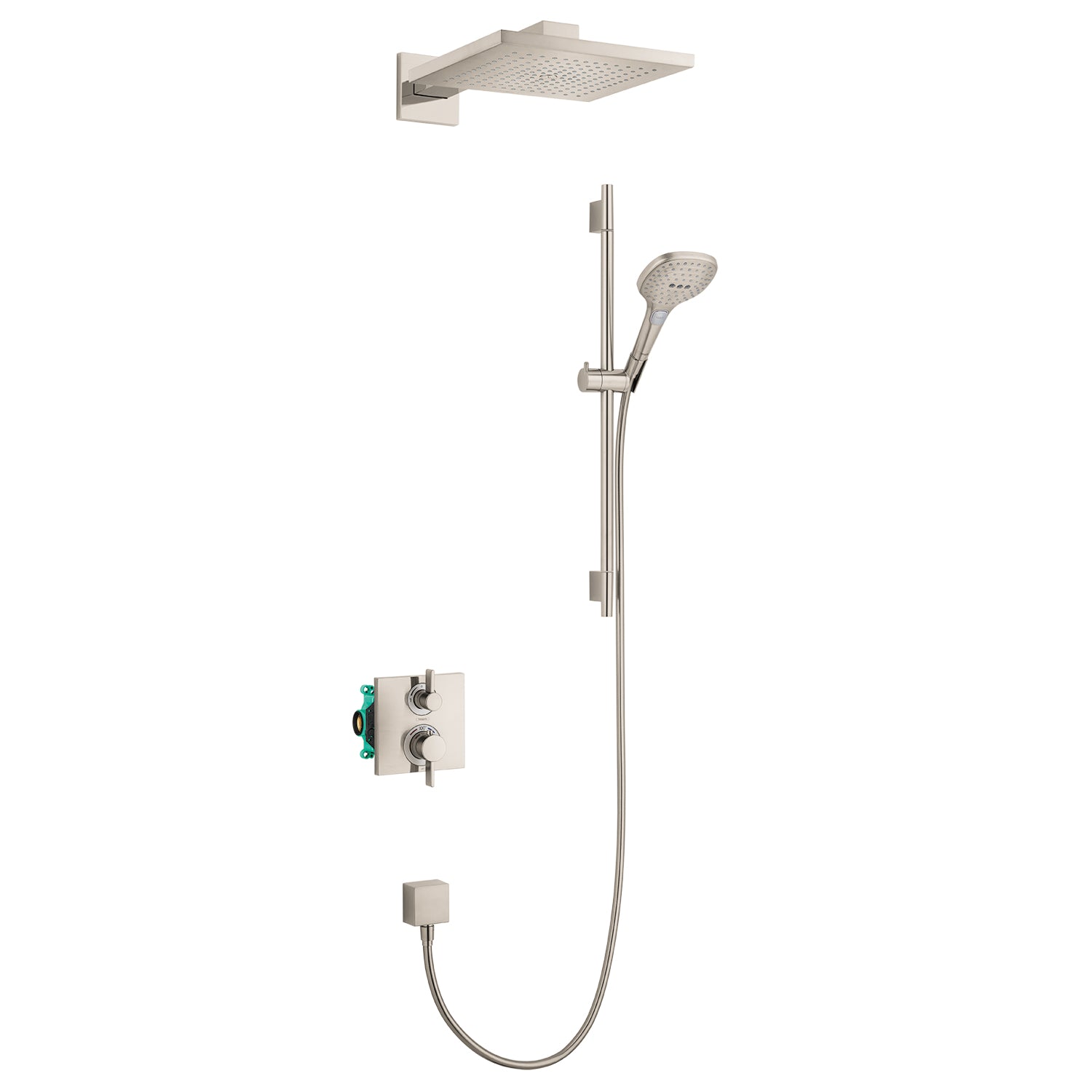 HANSGROHE 04914820 Raindance E Thermostatic Showerhead/Wallbar Set with Rough, 2.0 GPM - Brushed Nickel