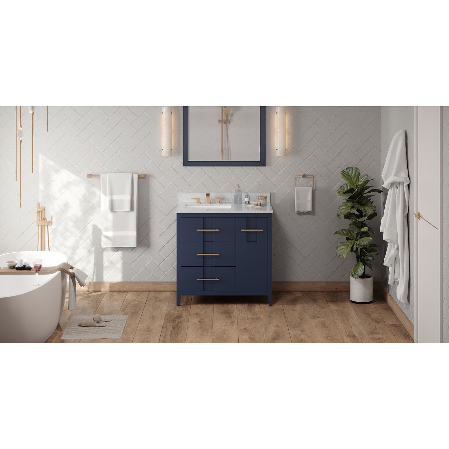 JEFFREY ALEXANDER VN2KAT-36-BL-NT 36" Hale Blue Katara Vanity, left offset , Hale Blue