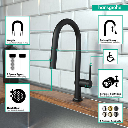 HANSGROHE 72850671 Talis N HighArc Kitchen Faucet, A-Style 2-Spray Pull-Down with sBox, 1.75 GPM - Matte Black