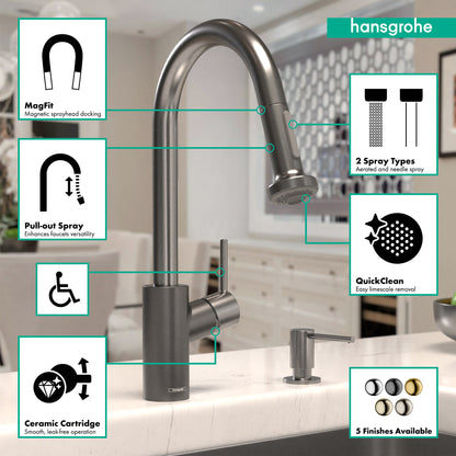 HANSGROHE 14877341 Talis S² HighArc Kitchen Faucet, 2-Spray Pull-Down, 1.75 GPM - Brushed Black Chrome
