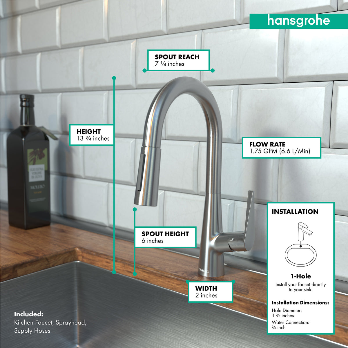 HANSGROHE 72815801 Talis S Prep Kitchen Faucet, 2-Spray Pull-Down, 1.75 GPM - Stainless Steel Optic