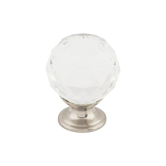 TOP KNOBS TK126BSN Clear Crystal 1 3/8" Diameter Round Knob - Brushed Satin Nickel