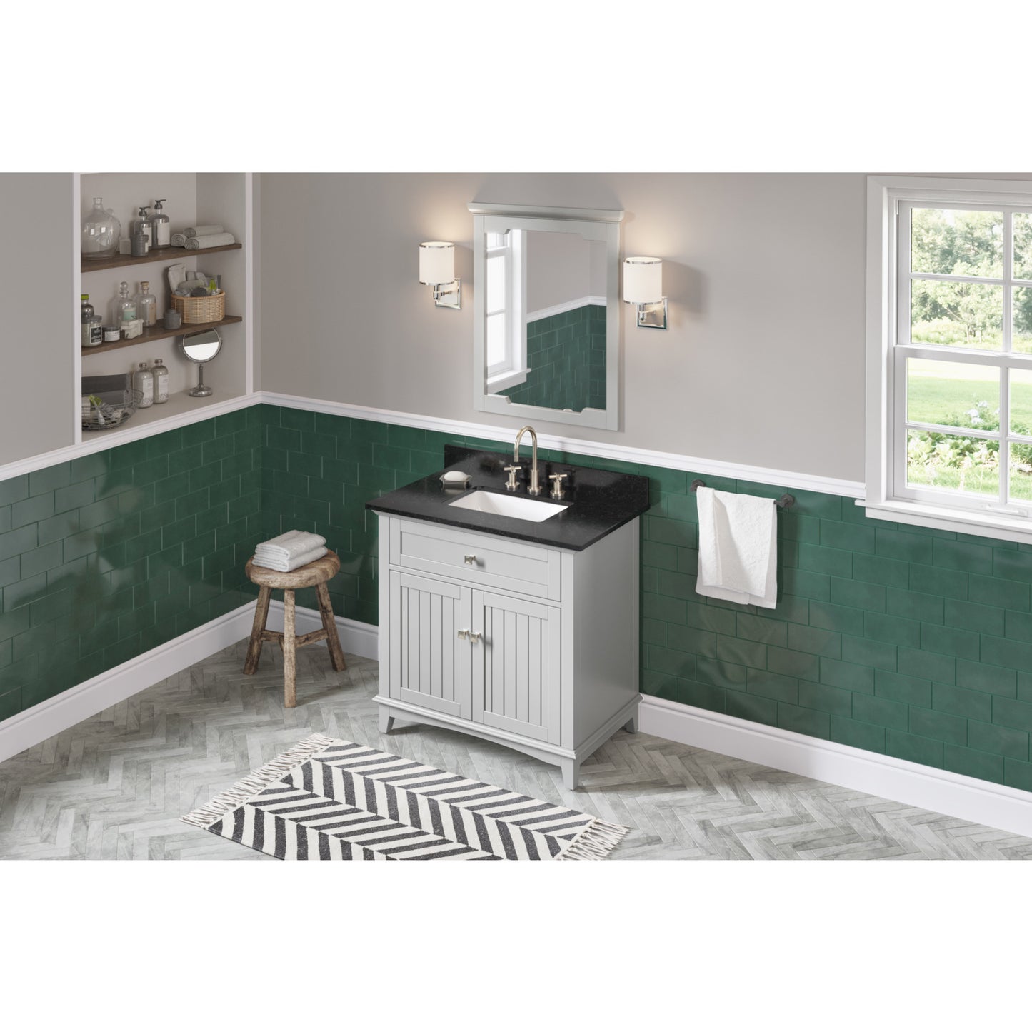 JEFFREY ALEXANDER VKITSAV36GRBGR 36" Grey Savino Vanity, Black Granite Vanity Top, undermount rectangle bowl - Grey