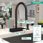HANSGROHE 73837671 Aquno Select HighArc Kitchen Faucet, 3-Spray Pull-Down, 1.75 GPM - Matte Black