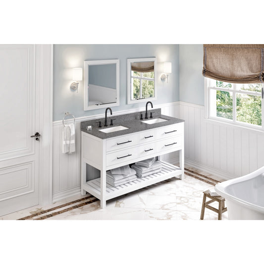 JEFFREY ALEXANDER VKITWAV60WHBOR 60" White Wavecrest Vanity, double bowl, Boulder Cultured Marble Vanity Top, two undermount rectangle bowls , White