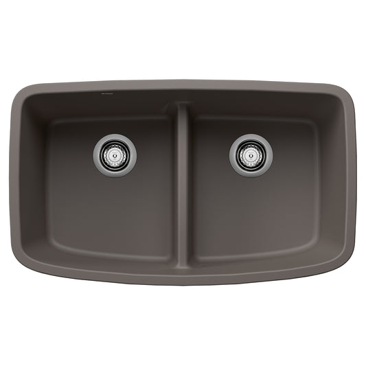 BLANCO 443126 Valea Valea SILGRANIT 32" 50/50 Double Bowl Undermount Kitchen Sink with Low Divide - Volcano Gray in Volcano Gray