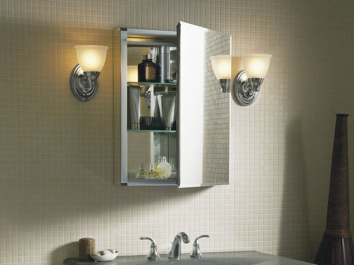 KOHLER K-CB-CLC2026FS 20" W X 26" H Aluminum Single-Door Medicine Cabinet With Mirrored Door, Beveled Edges