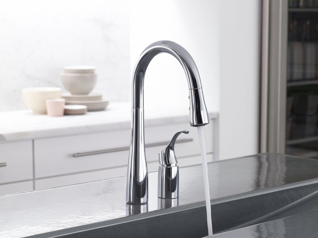 KOHLER K-649-VS Simplice Pull-Down Bar Sink Faucet With Three-Function Sprayhead - Vibrant Stainless