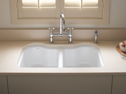 KOHLER K-5818-5U-0 Hartland 33" undermount double-bowl kitchen sink - White