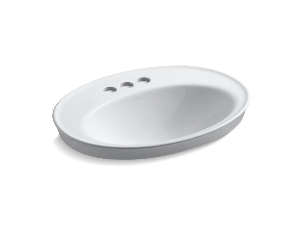 KOHLER K-2075-4-0 Serif 22-1/4" Oval Drop-In Bathroom Sink - White