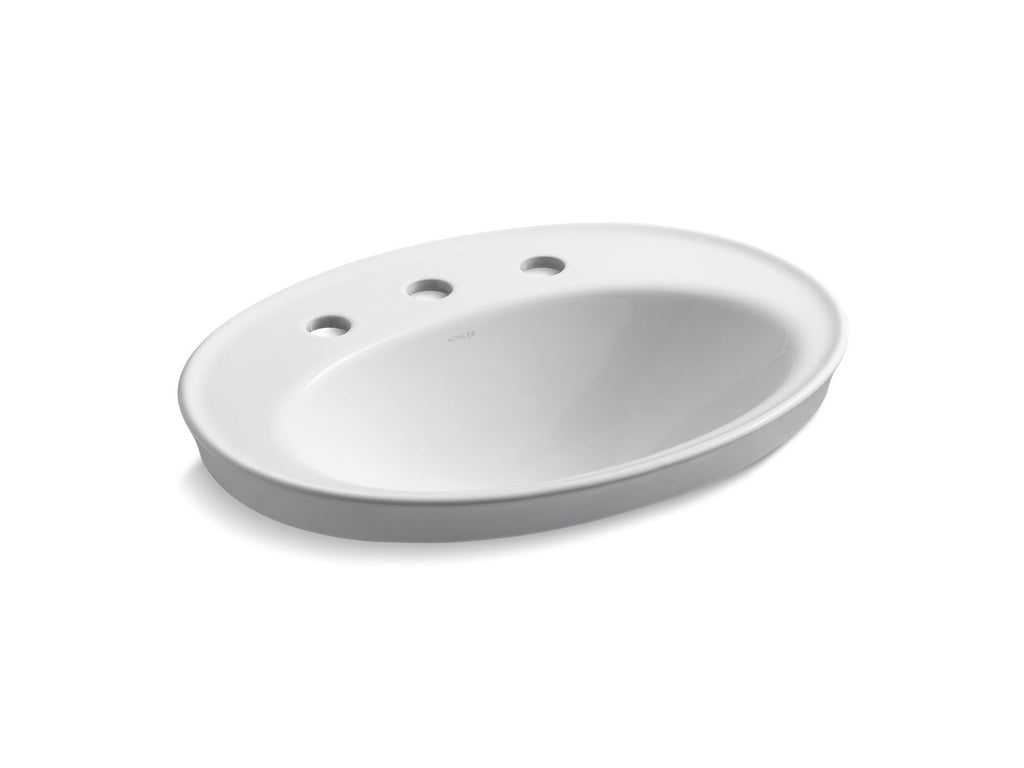 KOHLER K-2075-8-96 Serif 22-1/4" Oval Drop-In Bathroom Sink - Biscuit