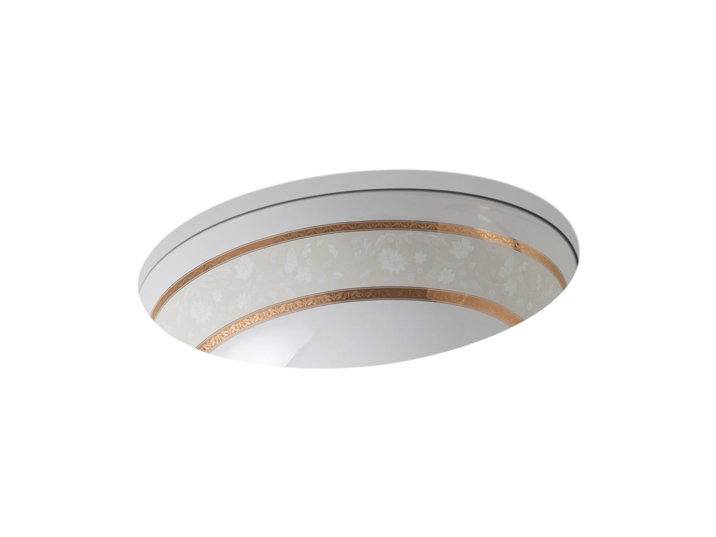 KOHLER K-14218-FG-0 Flight Of Fancy With Gold Caxton 19-1/4" Oval Undermount Bathroom Sink, No Overflow In White