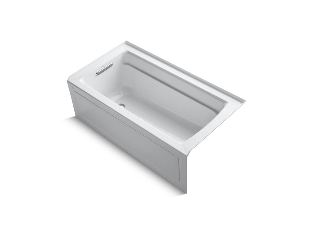 KOHLER K-1122-GHLAW-0 Archer 60" X 32" Integral Apron Heated Bubblemassage Air Bath With Bask Heated Surface And Left-Hand Drain - White