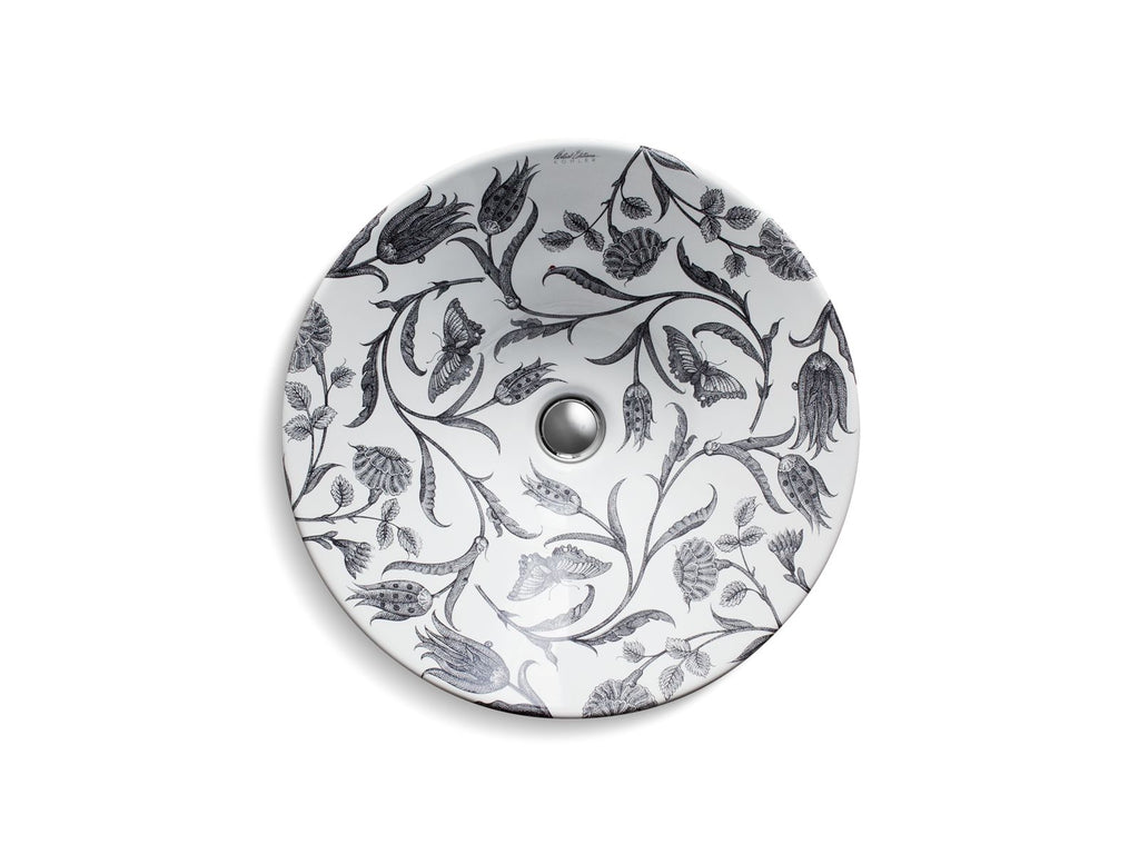KOHLER K-14223-BT-0 Botanical Study Conical Bell 16-1/4" Round Vessel Bathroom Sink, No Overflow - Botanical Study