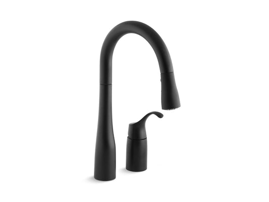 KOHLER K-649-BL Simplice Pull-Down Bar Sink Faucet With Three-Function Sprayhead In Matte Black