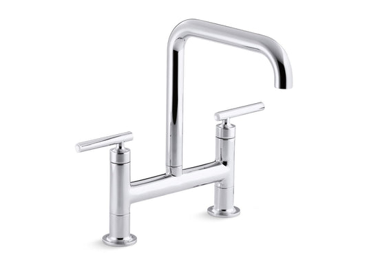 KOHLER K-7547-4-CP Purist Two-Hole Bridge Kitchen Sink Faucet In Polished Chrome