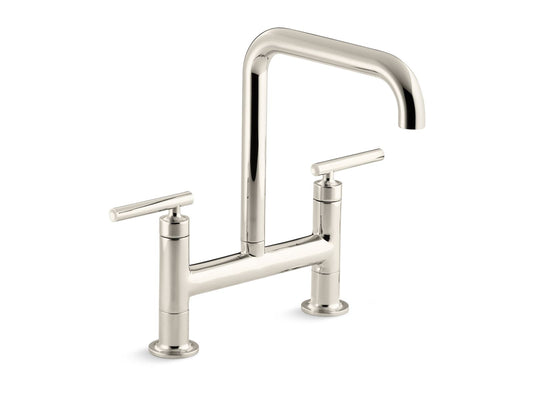 KOHLER K-7547-4-SN Purist Two-Hole Bridge Kitchen Sink Faucet In Vibrant Polished Nickel