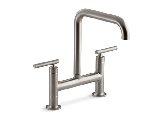 KOHLER K-7547-4-VS Purist Two-Hole Bridge Kitchen Sink Faucet In Vibrant Stainless