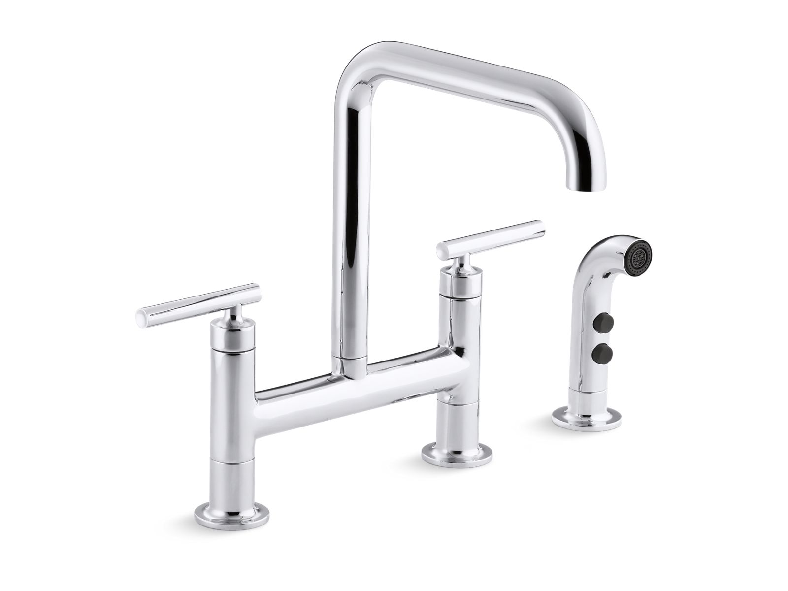 KOHLER K-7548-4-BV Purist Two-Hole Bridge Kitchen Sink Faucet With Side Sprayer - Vibrant Brushed Bronze