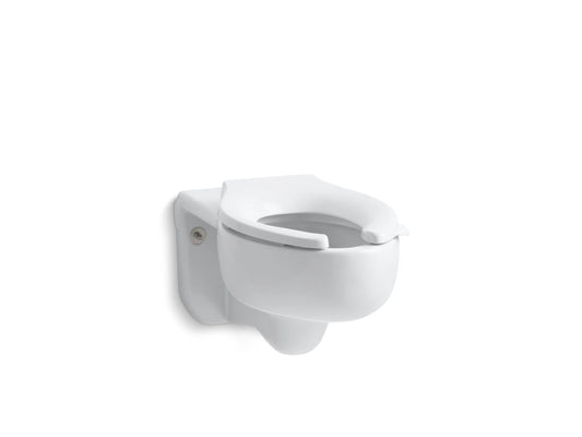 KOHLER K-4450-C-0 Stratton Water-Guard Wall-Mount 3.5 Gpf Flushometer Valve Elongated Blow-Out Toilet Bowl With Top Inlet, Requires Seat In White