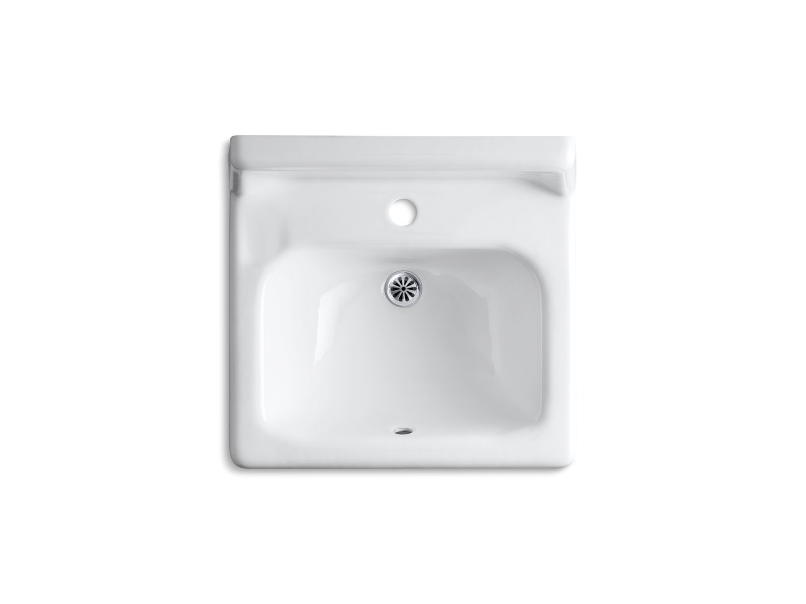 KOHLER K-2812-0 Hudson 20" X 18" Wall-Mount/Concealed Arm Carrier Bathroom Sink With Single Faucet Hole And Lugs For Chair Carrier - White