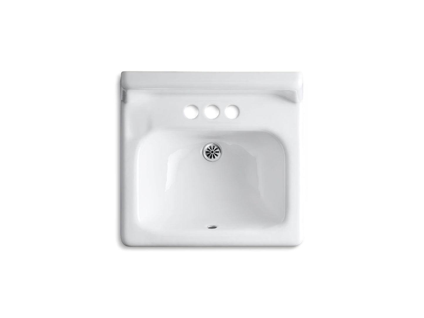 KOHLER K-2867-0 Hudson 20" x 18" wall-mount bathroom sink with 4" centerset faucet holes and lugs for chair carrier - White