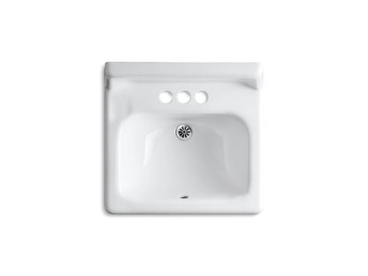 KOHLER K-2867-0 Hudson 20" x 18" wall-mount bathroom sink with 4" centerset faucet holes and lugs for chair carrier - White