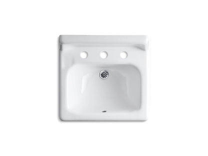 KOHLER K-2868-0 Hudson 20" x 18" wall-mount bathroom sink with widespread faucet holes and lugs for chair carrier - White