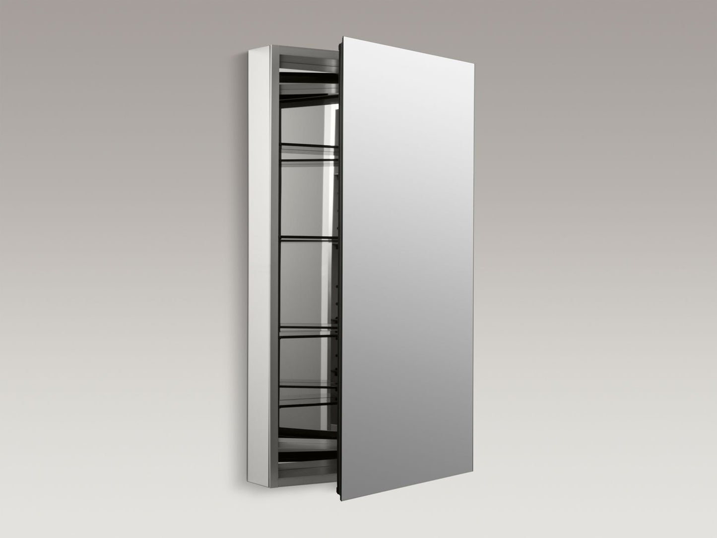 KOHLER K-2939-PG-SAA Catalan 20-1/8" W x 36-1/8" H aluminum single-door medicine cabinet with 170 degree hinge - Satin Anodized Aluminum