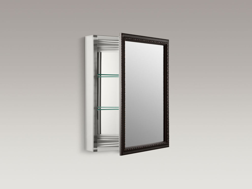KOHLER K-2967-BR1 20" W X 26" H Aluminum Single-Door Medicine Cabinet With Oil-Rubbed Bronze Framed Mirror Door - Oil-Rubbed Bronze