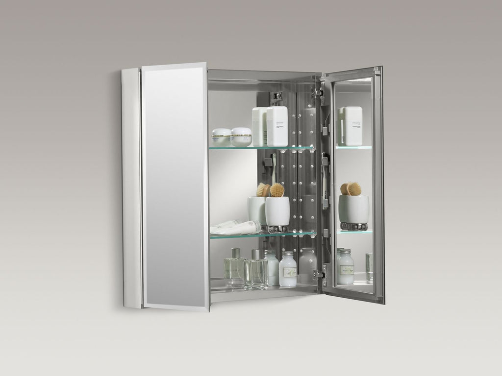 KOHLER K-CB-CLC2526FS 25" W X 26" H Aluminum Two-Door Medicine Cabinet With Mirrored Doors, Beveled Edges