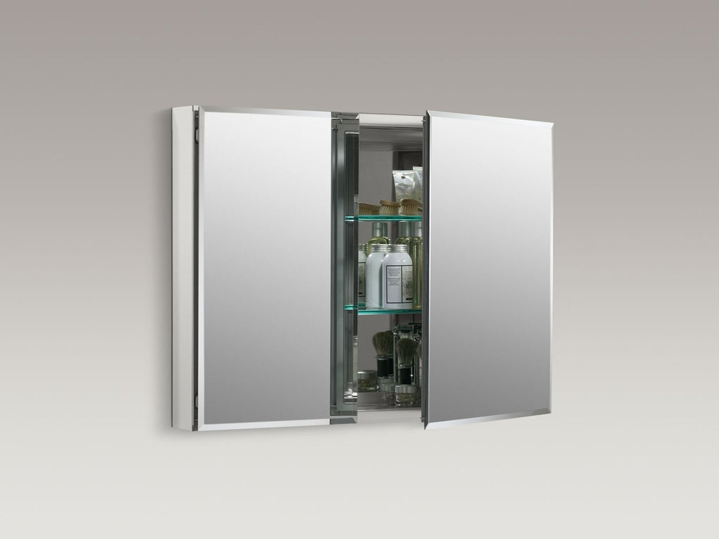 KOHLER K-CB-CLC3526FS 35" W X 26" H Aluminum Two-Door Medicine Cabinet With Mirrored Doors, Beveled Edges