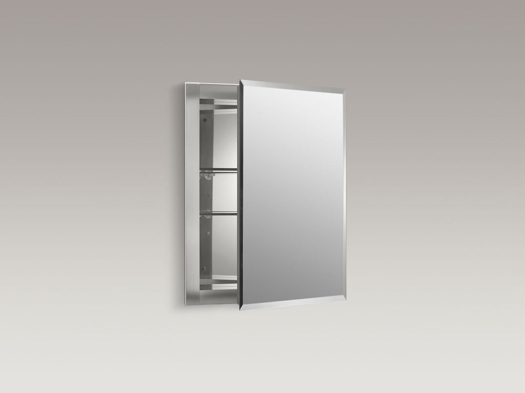 KOHLER K-CB-CLR1620FS 16" W X 20" H Aluminum Single-Door Medicine Cabinet With Mirrored Door, Beveled Edges