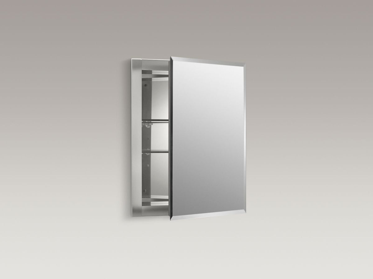 KOHLER K-CB-CLR1620FS 16" W X 20" H Aluminum Single-Door Medicine Cabinet With Mirrored Door, Beveled Edges