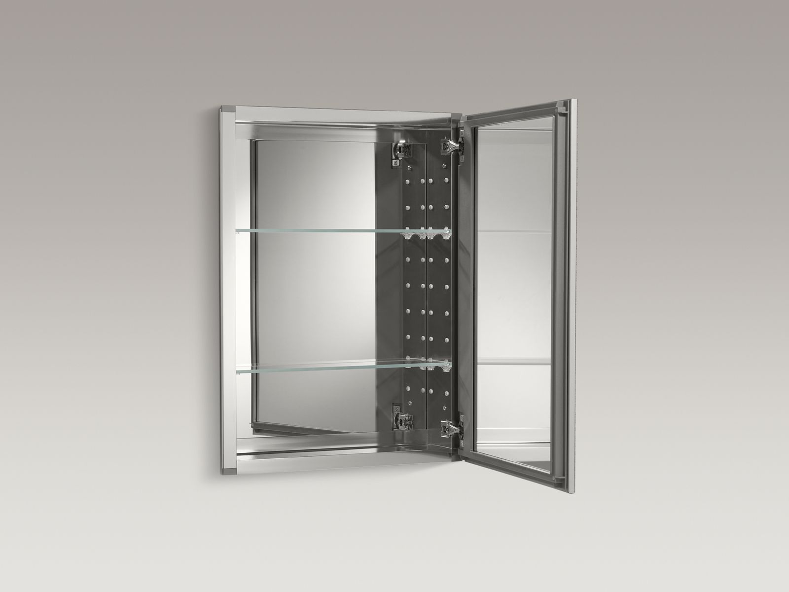 KOHLER K-CB-CLW2026SS 20" W X 26" H Aluminum Single-Door Medicine Cabinet With Decorative Silver Framed Mirrored Door