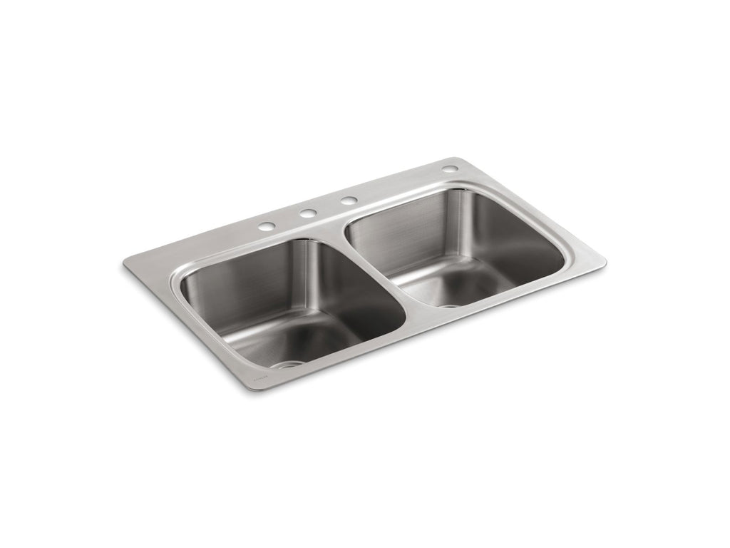 KOHLER K-5267-4-NA Verse 33" Top-Mount Double-Bowl Kitchen Sink - Stainless Steel