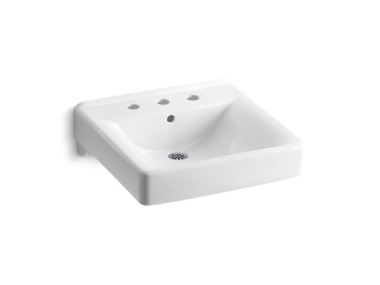 KOHLER K-2053-0 Soho 20" X 18" Wall-Mount/Concealed Arm Carrier Bathroom Sink With 8" Widespread Faucet Holes In White